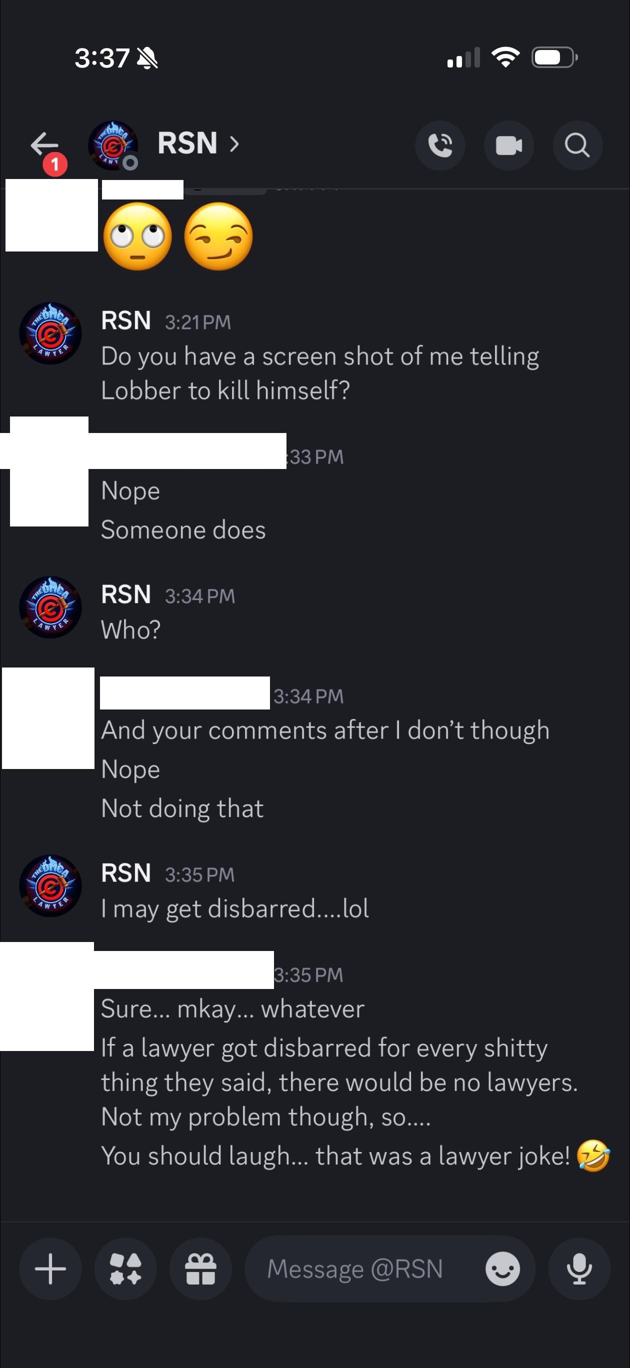 Private chat where Newman acknowledges disbarment risk