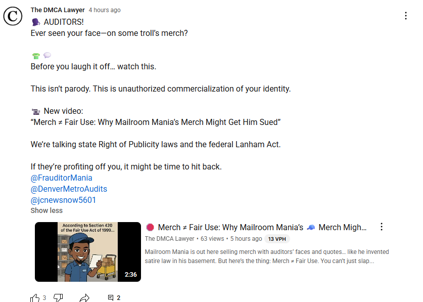 Another YouTube @ tag solicitation