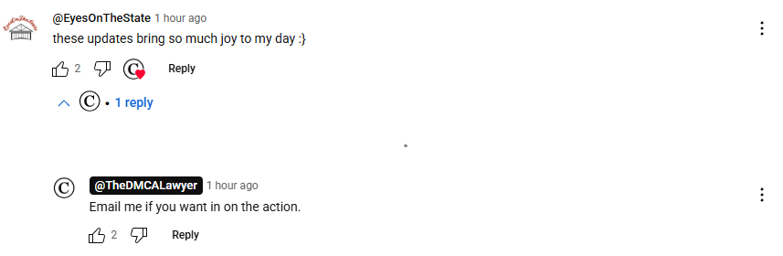 YouTube comment soliciting clients