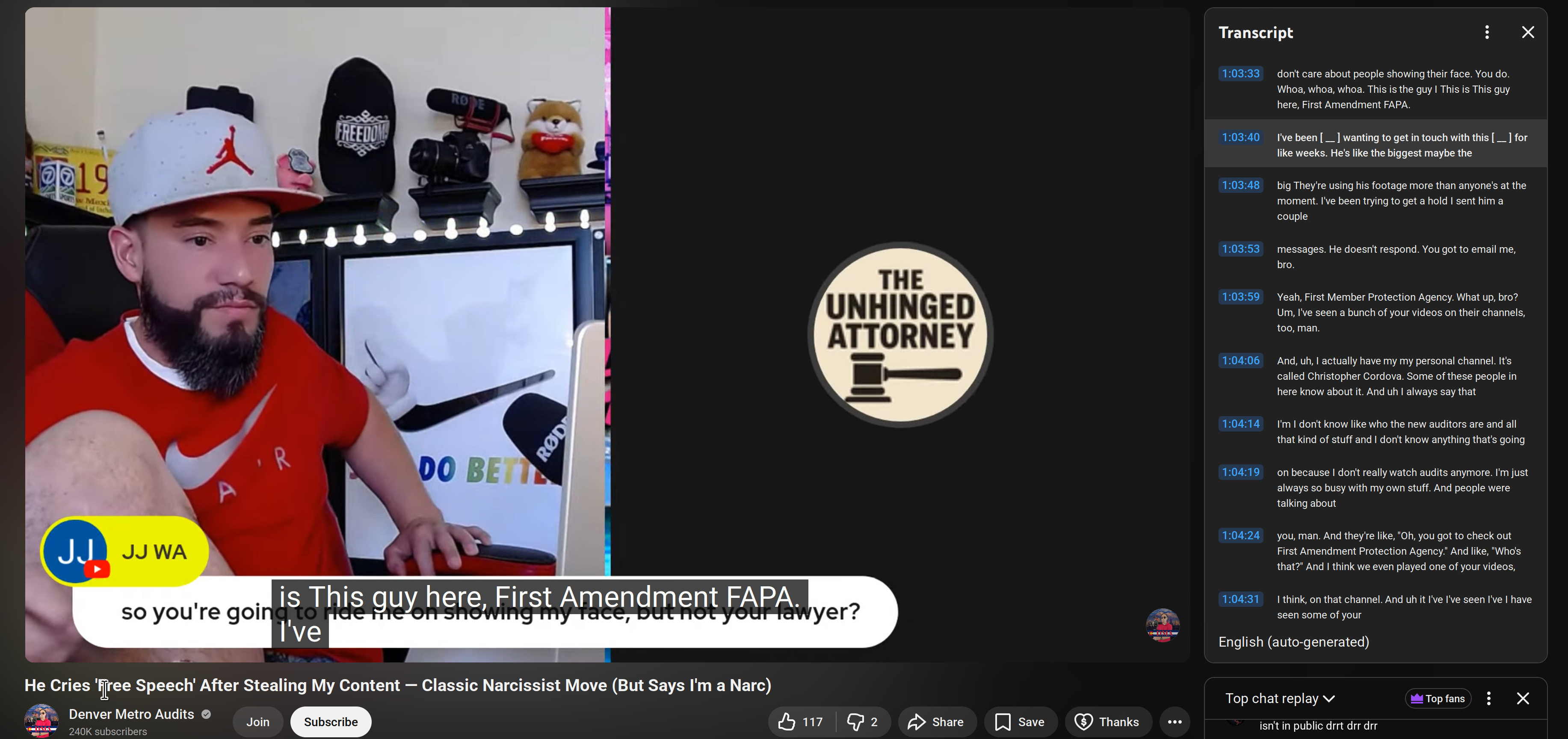 Livestream where Newman admits solicitation