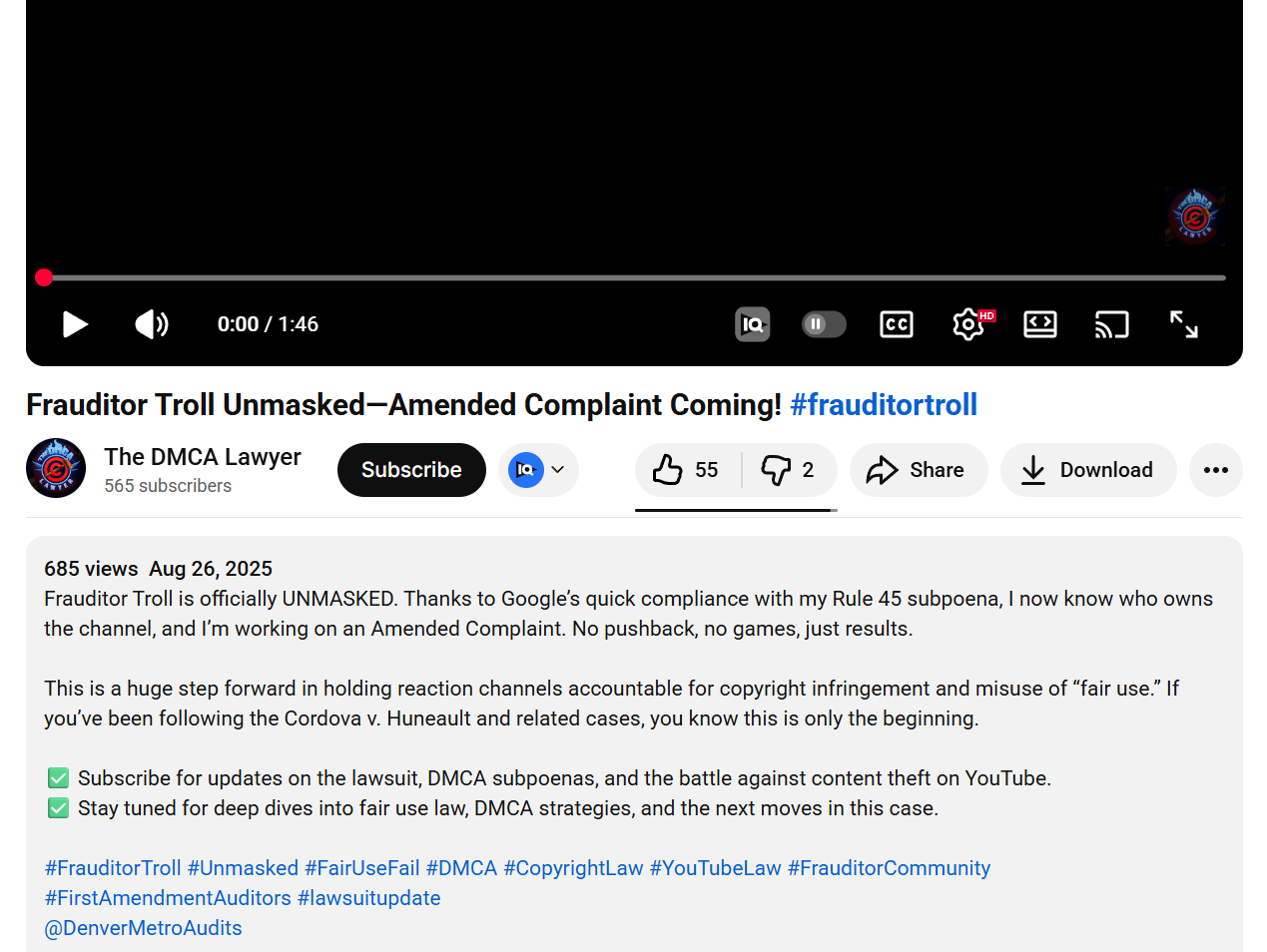 YouTube video revealing defendant's address