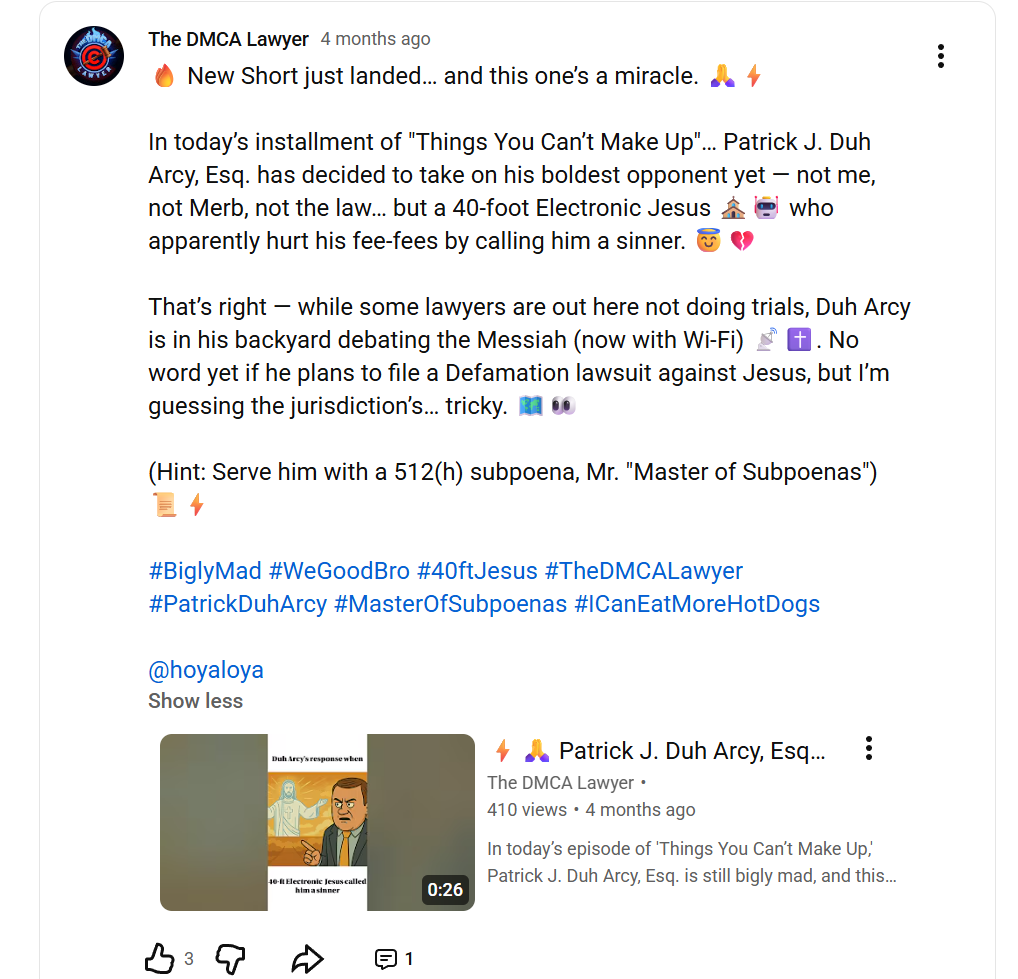 AI image mocking D'Arcy's faith