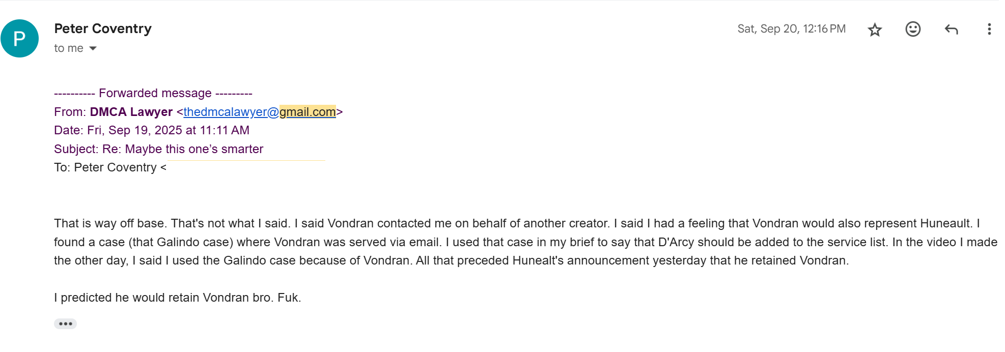 Email from Newman to Coventry