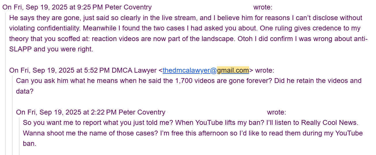 Email thread showing Newman asking Coventry to question the defendant